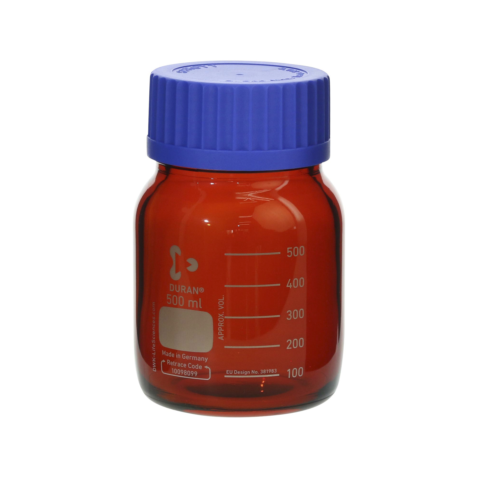 SIBATA柴田科学     耐热螺旋盖瓶，宽口，棕红色，带蓝色瓶盖，500毫升，10瓶装 017250-1500A